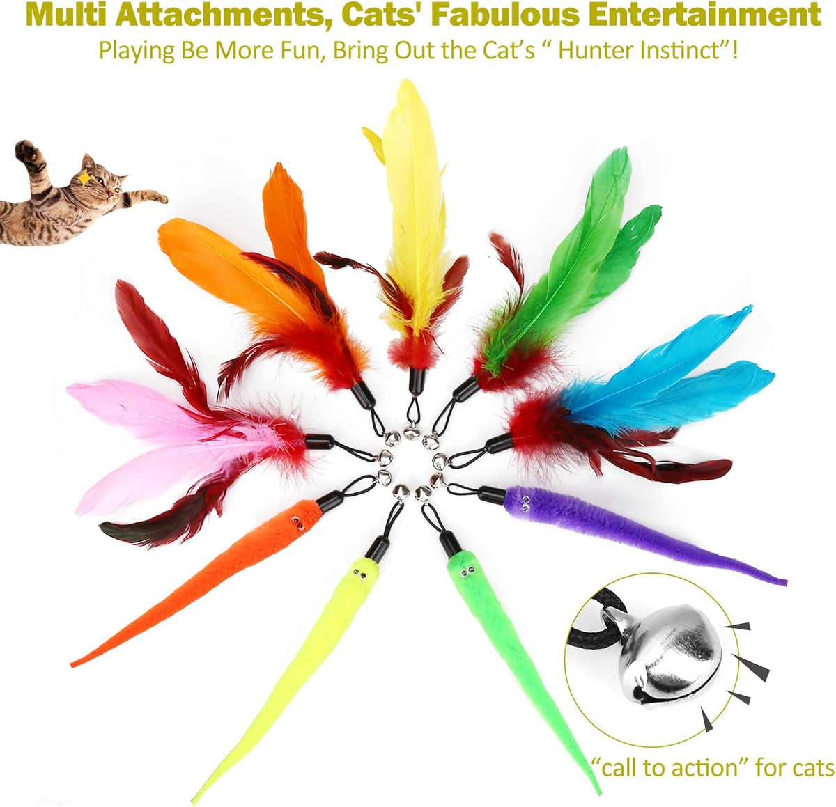 MeoHui Retractable Cat Feather Wand Toy Set - 11 Pieces