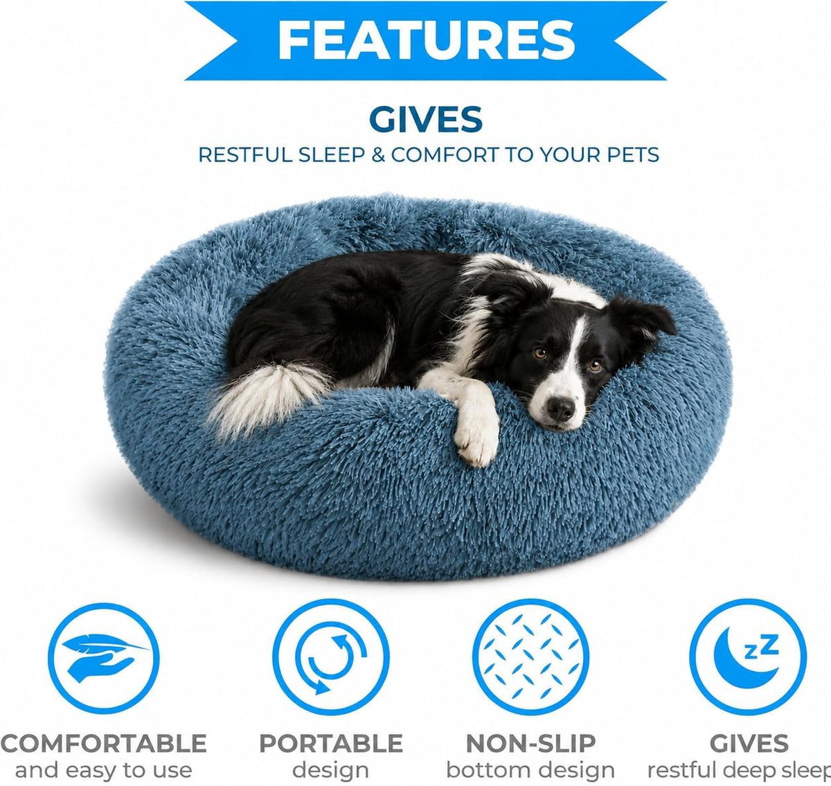 Whiskers & Friends Orthopedic Donut Pet Bed - Navy-Grey