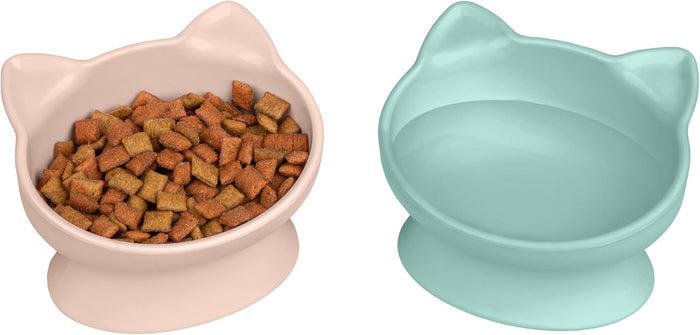 Kitty City Elevated Cat Bowls Set of 2 - Beige & Teal