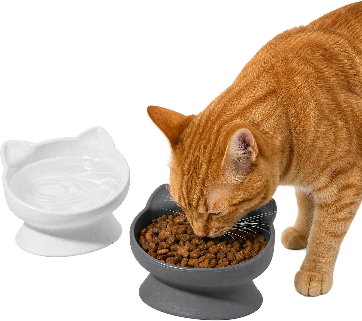 Kitty City Erhöhte Katzennäpfe 2er-Set - Weiß & Grau